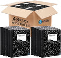Emraw Composition Notebooks (48 Pack) Wide Ruled Paper Bulk, Hard Cover Composition Notebook, Lined Composition Books, 200 Pages (100 Sheets), Wide Ruled Notebook, (Black Marble)