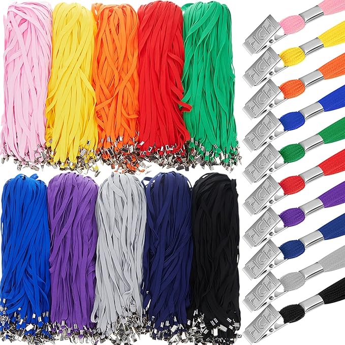 Wesnoy 1000 Pack Bulk Lanyards for ID Name Badges Holder Flat Lanyards with Clip for Office School Accessories(Multi Color)