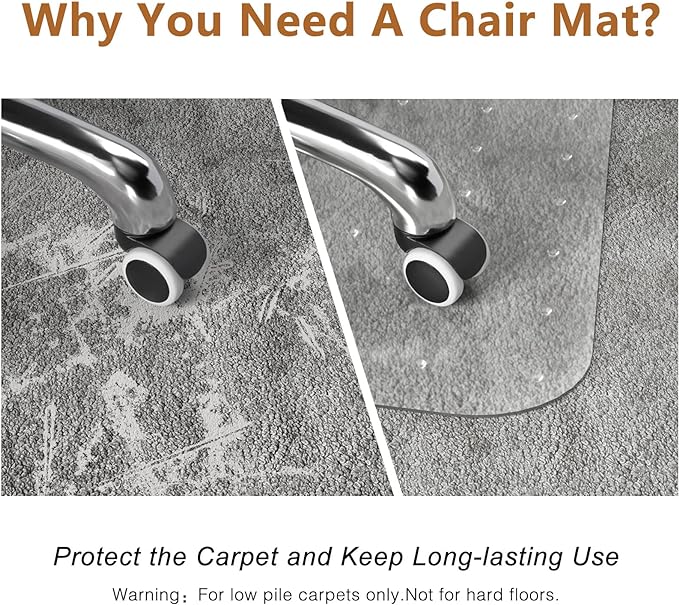 Naturehydro Clear Office Chair Mat for Carpet, 48" x 36" x 0.09" Computer Desk Floor Protector, Plastic Floor Mat for Office Chair on Low Pile Carpet, BPA and Phthalates Free (Rectangle)
