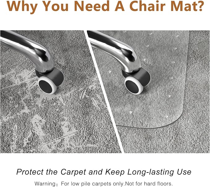 Naturehydro Office Chair Mat for Carpet – 60" x 46" Clear Plastic Desk Floor Protector for Carpeted Floors, Heavy Duty Computer Rolling Chair Mat for Home and Office (Rectangle)
