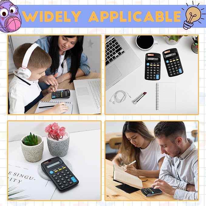 24 Packs Pocket Size Mini Black Calculator Basic Calculators for Handheld Angled Students 8 Digit Display Solar Battery Dual Power Small Calculator for Students Kids Home Office
