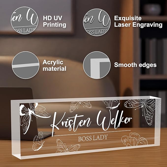 Personalized Desk Name Plates, Acrylic Engraved Name Plate for Desk, Custom Office Gifts & Desk Decor for Women Men, Employee Appreciation Gifts for Boss Teacher Nurse