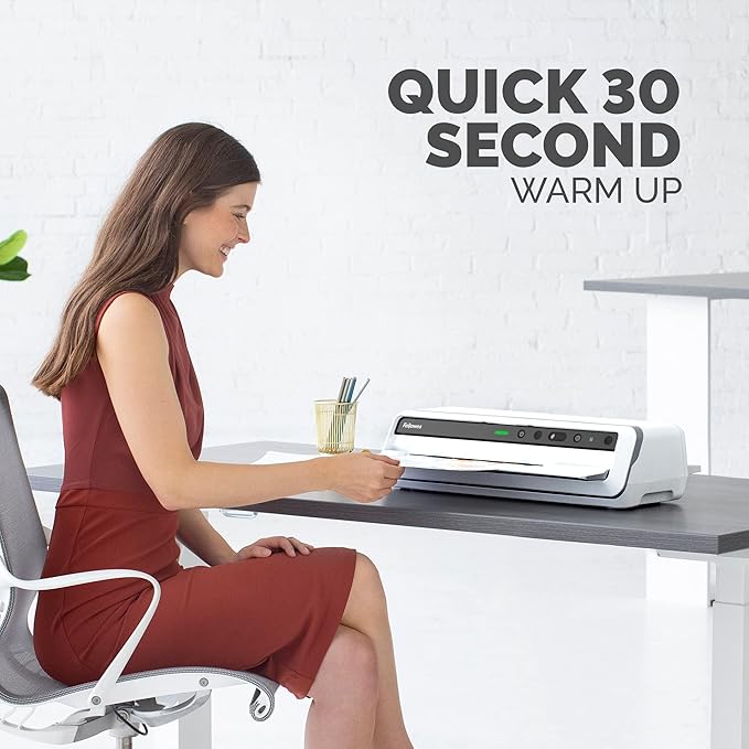 Fellowes Venus™ 125 Thermal Laminator Machine with Laminating Pouch Starter Kit, 12.5 inch, Rapid 30-60 Second Warm-Up, White/Black (5746101)