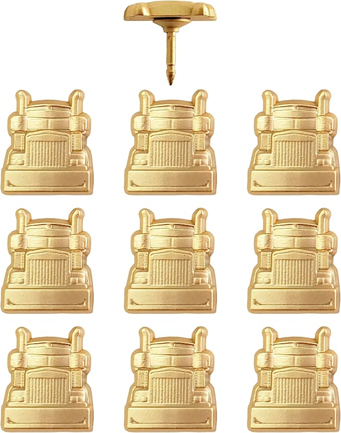 Semi-Truck Push Pins - for Cork Board, Maps, or Lapel Pin Use - Designed in USA - Gold Metal Semi-Truck Pins - Set of 10
