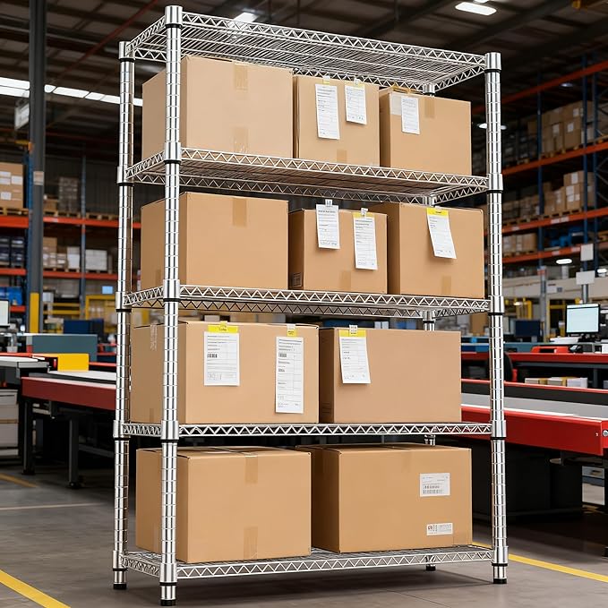 5 Tiers Shelf Metal Storage Shelves 3300 lbs Steel Storage Shelving Utility Shelving Unit Steel Organizer Wire Rack for Home,Kitchen,Office,Garage Chrome 17.7" D x 47.2" W x 70.3" H