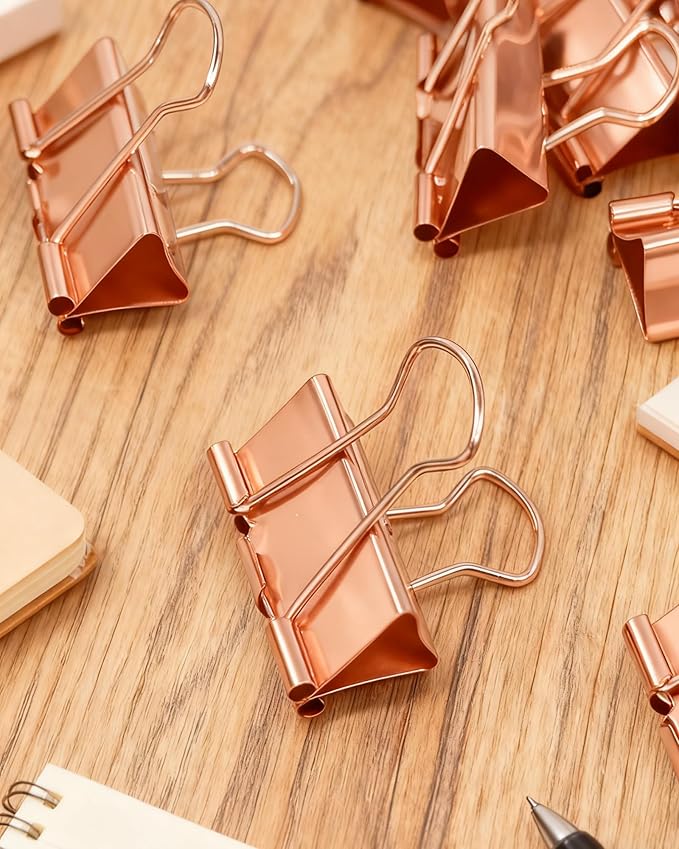 Konilaomu 24Pcs Binder Clips 1.25in Reusable Paper Clamps Clips Binder Paper Clips for Office Supplies, Document Storage, Study Room, School (Rose Gold)