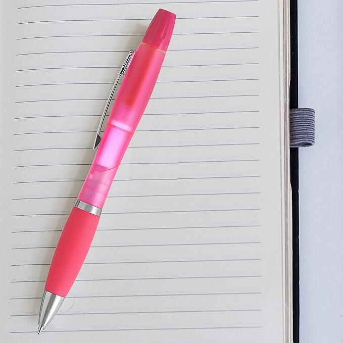 DISCOUNT PROMOS 10 Two in one Highlighter Pens Pack - Ballpoint, Silver Accents - Pink
