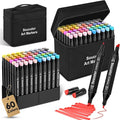 Soucolor Alcohol Markers Set, 60 Colors Dual Tip Art Alcohol Markers for Adults Coloring Drawing Sketching Book Painting Card Making Illustration