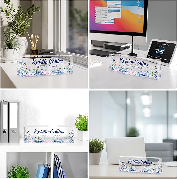 Custom Name Plate for Desk, Personalized Desk Name Plate on Clear Acrylic Glass, Appreciation Gifts for Teacher Employee Boss Coworkers Nurse, Office Desk Accessories for Women Men (Turquoise)