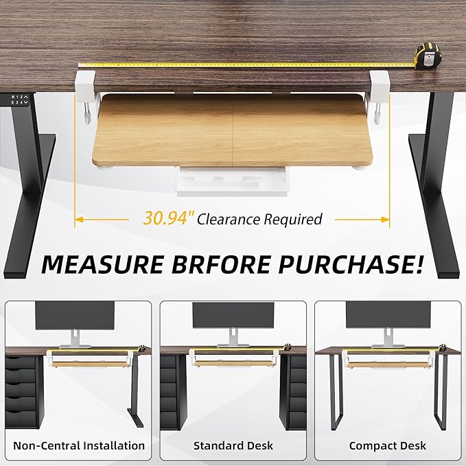 ETHU Keyboard Tray Under Desk, 26.77" X 11.81" Large Size Keyboard Tray with C Clamp-on Mount Easy to Install, Computer Keyboard Stand, Ergonomic Keyboard Tray for Home and Office (Oak)