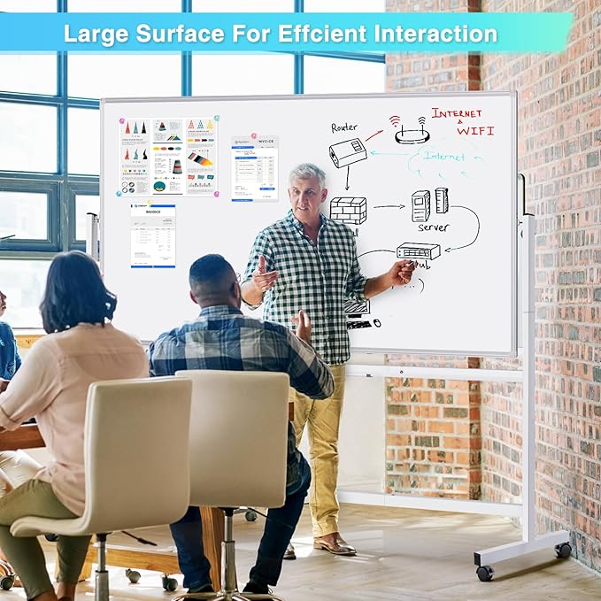 maxtek Rolling Whiteboard 72x40, Large Double-Sided White Board Dry Erase on Wheels, Giant Magnetic White Board Standing for Office, School, Home Office, Homeschool (Sliver)