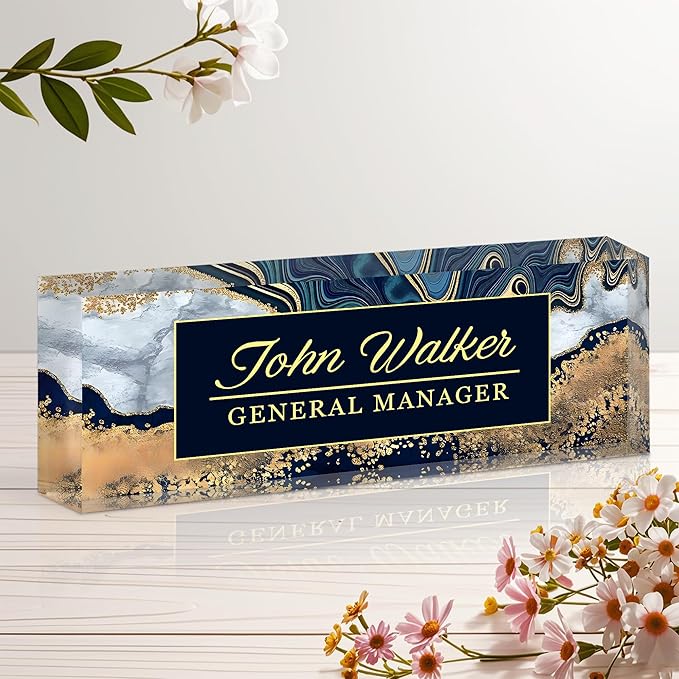 Personalized Name Plate for Desk, Custom Acrylic Desk Name Sign, Office Appreciation Gifts for Women Men Coworkers Boss Teacher Employee (Navy Coast)