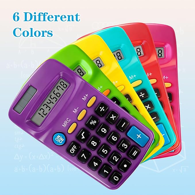 12 Pack Pocket Calculator Bulk: 8 Digit Hand Held Basic Calculator Small Solar Battery Dual Power Mini Calculators for Classroom Students Desktop School Home Office (Multicolor, 12 Pcs)