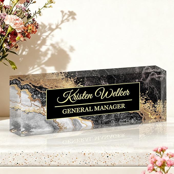 Ship Next Day-Custom Name Plate for Desk, Desk Name Plate Personalized, Acrylic Office Desk Accessories, Appreciation Gifts for Coworkers Employee Teachers Boss Women Men (Black Coast)