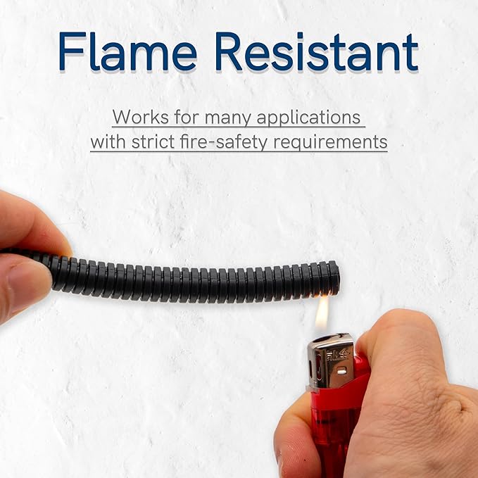 15ft - 1/4 inch (AD10) Flame Retardant Split Wire Loom Tubing - Sleeves for Electric Cables, Flexible Wire Covers Cord Protectors - Black