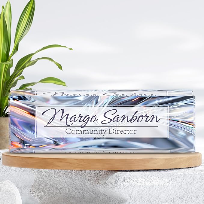 Personalized Name Plate for Desk, Custom Desk Name Plate, Acrylic Name Plate Office Desk Accessories, Personalized Office Gifts for Coworkers Teachers, Employee Appreciation Gifts (Silver Crystal)