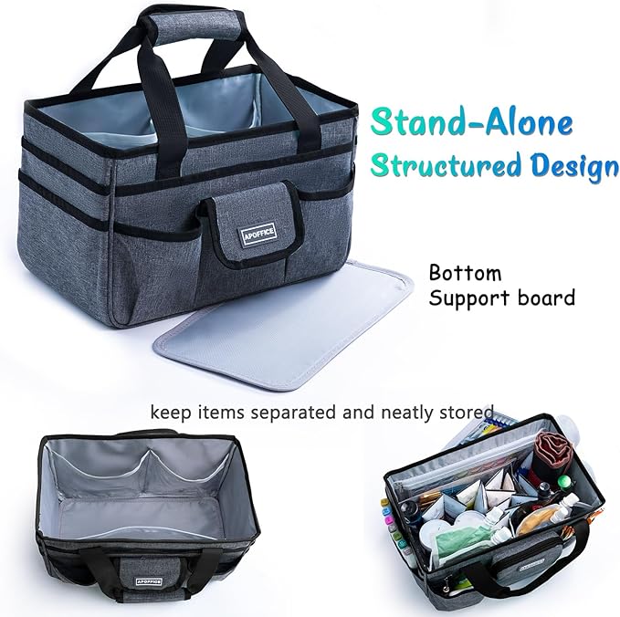 Art Supply Organizer Tote Bag – Craft Caddy with Handle, Utility Storage Tote with Multiple Pockets & Adjustable Divider for Sewing, Scrapbooking, School, Office, Medical Supplies
