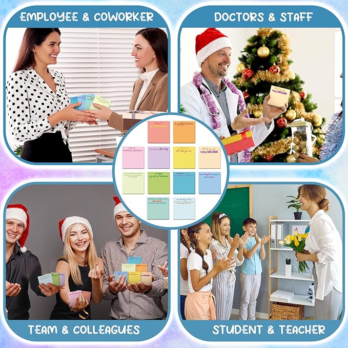 Yinder 12 Pcs Employee Appreciation Sticky Notes New Year Gift Bulk Motivation Sticky Note Pads Inspirational Gift for Teacher Nurse Staff Coworker Office Supply 3 x 3'' (Appreciation,Multicolor)
