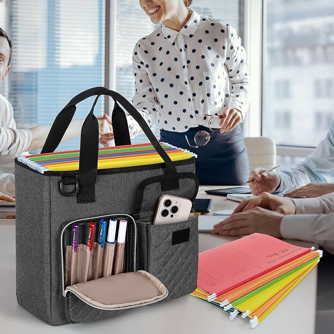 LUXJA Vertical File Organizer for Letter Size Hanging File Folder, Portable Document Organizer with Tablet Pocket (Up to 12.9 in), Bag Only, Gray