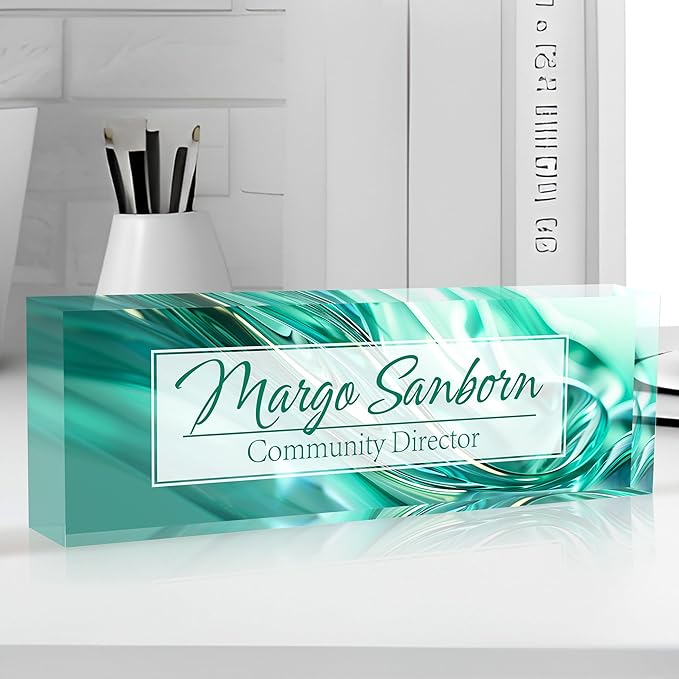 Personalized Name Plate for Desk Custom Acrylic Desk Name Plate Custom Employee Appreciation Gifts Office Gifts for Women, Men, Boss, Coworkers, Teacher, Nurse (Green Glaze)