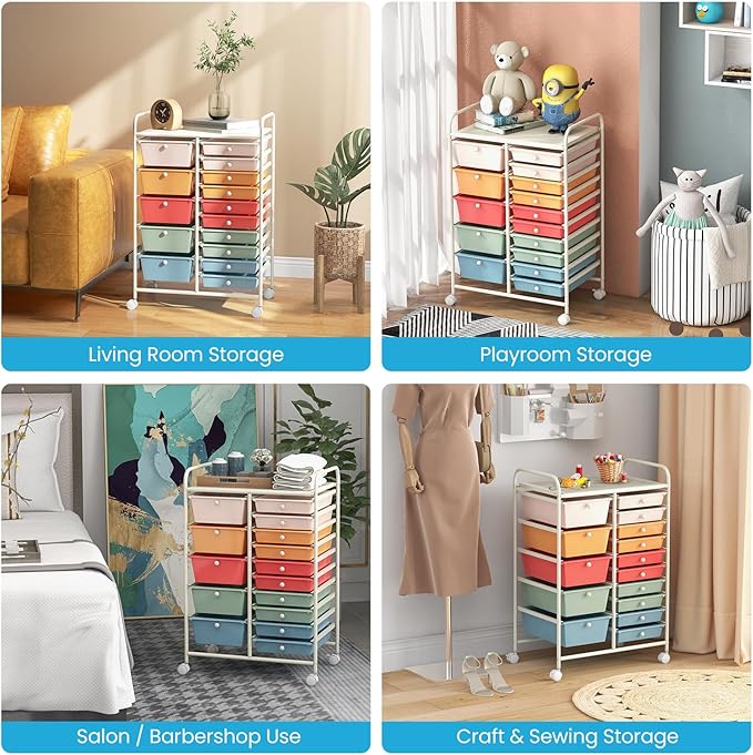 ARLIME 15-Drawer Storage Cart, 15 Drawer Trolley, Rolling Organizer Cart, Scrapbook Paper Organizer, Suitable for Office and School, Rolling Office Storage Tools