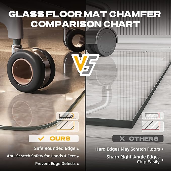 [Tempered Glass] 55“x48” Irregular Glass Chair Mat with Polished Edge Clear Office Chair Mat, Glides Smoothly, Suitable for Carpet or Hardwood Floors