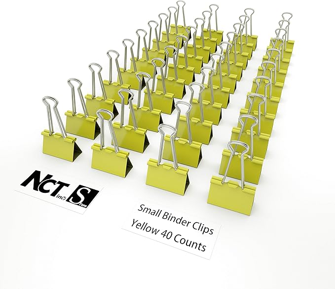 Nctinystore Binder Clips Small Metal Clamp 0.75 inch / 19 mm (Yellow, 40-PCS)