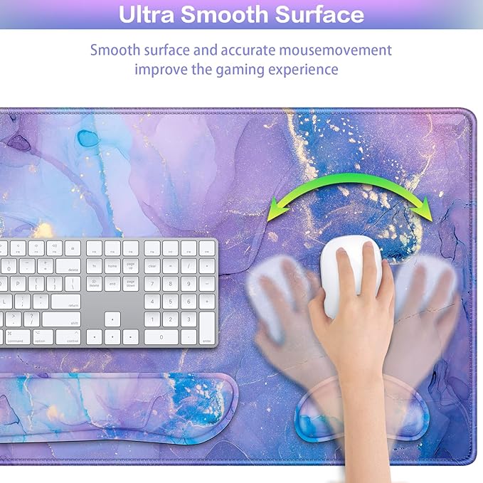 4-in-1 Mouse Pad with Wrist Rest Set Purple,35.4×15.7in Large Gaming Mouse Pad+Keyboard Wrist Rest+Wrist Mousepad+Cup Pad,Ergonomic Mouse Pads,Anti-Slip,Waterproof Keyboard Pad for Home Office