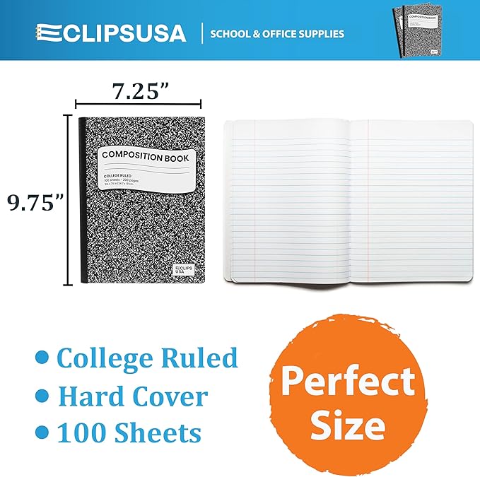 VEEBOOST Composition Notebook College Ruled Composition Notebooks Black Bulk Marble College Ruled Notebook Hard Cover 100 sheets, 200 Pages 9.75” x 7.25” (48 Pack)