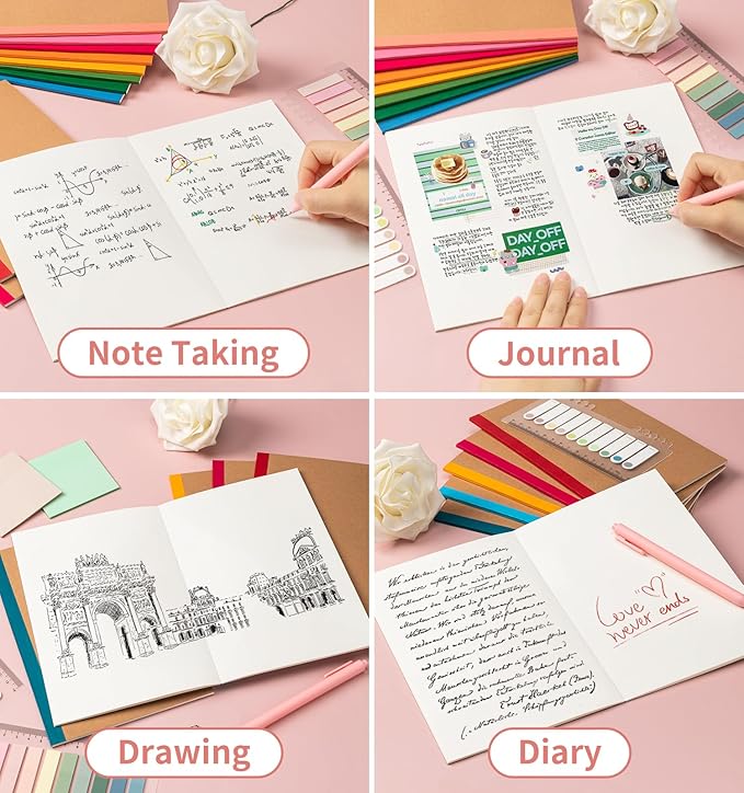 ALKALO 30 Pack Blank Notebook Journals Bulk, A5 Unlined Paper Composition Notebook, 8.3”x 5.5”, Kraft Cover with Rainbow Spines, 15 Colors 60 Pages for School Office Travel