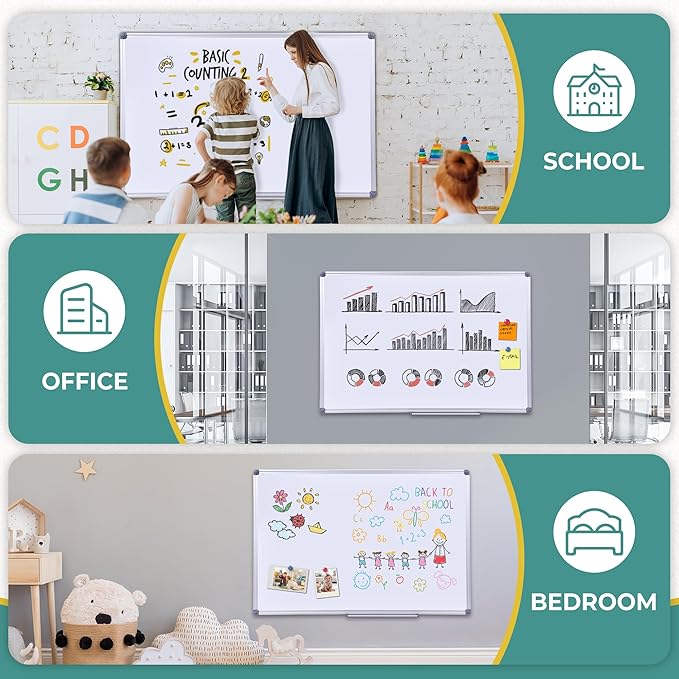 60" x 40" Magnetic Dry Erase Whiteboard with Pen Tray | Large Wall Mounted Aluminum Frame White Board for Office, Classroom & Home | Premium Presentation Board with Smooth Writing Surface