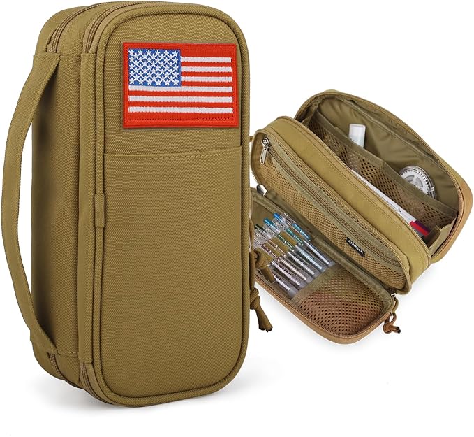 ATRIPACK Tactical Pencil Case for Boy,Large Capacity Pencil Pouch,Marker Organizer Case Pen Box, Tool Bag Desk Organizer for School College Office Organizers for Kids Men Women Adult Teens(Brown)