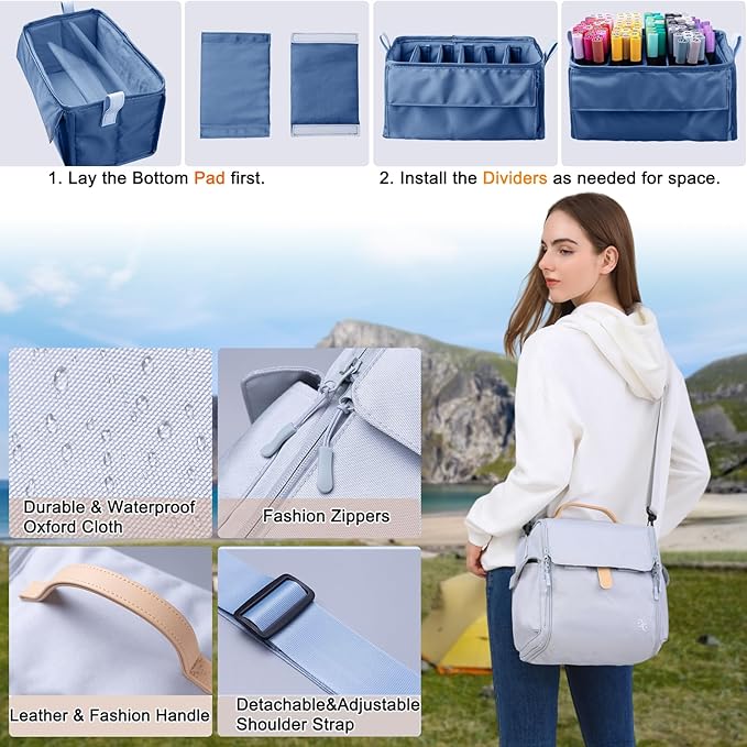 Togood Storage Tote Bag for Marker Pens Brush Pen Coloring Pencils Books Art and Crafts Supplies Tools Cosmetics, at Least 150 Pens (Grey)