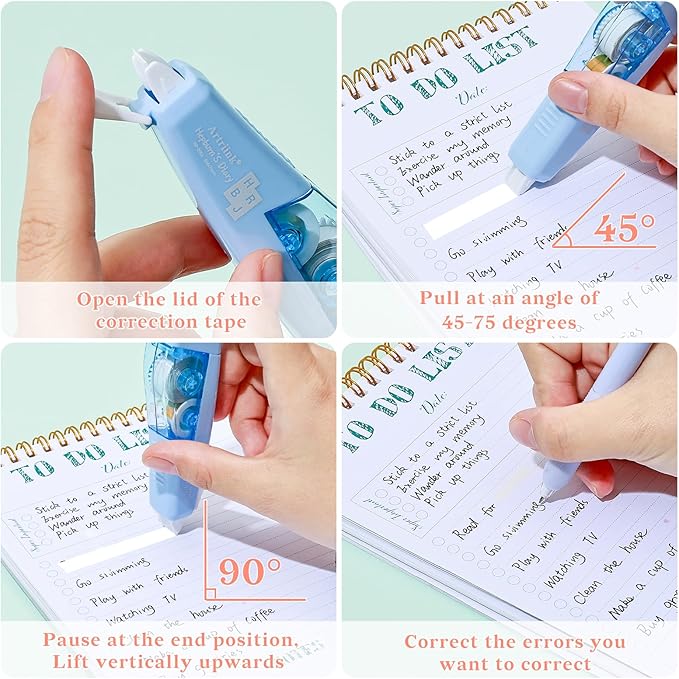 Temiary 3 Pcs Correction Tapes with 3 Pcs Extra Refills, Aesthetic White Pull Out Tape, Easy Grip & Carry, Works with Multiple Pens, Smooth for School & Office Workers (Light Green/Green/Blue)