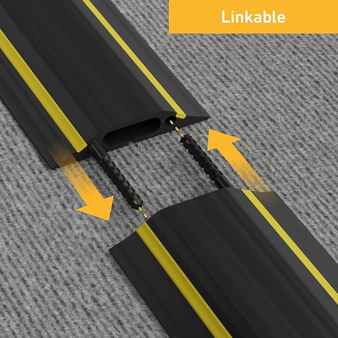 D-Line 6ft Floor Cord Cover, Made in USA Linkable Cable Protector, Hide Extension Cords, Protect Cords, Prevent Cable Trips, Cord Hider, Heavy Duty - Cord Cavity = 1.18" (W) x 0.39" (H), Black/Yellow