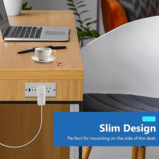 LIDER Rectangle Desktop Power Grommet with USB-C PD60W & USB-A, USB Combined Output 65W, 12A AC Outlets, Auto-Slide Cover, 6.5ft Cord, Desk Charging Station for Conference Table, ETL-Listed, White