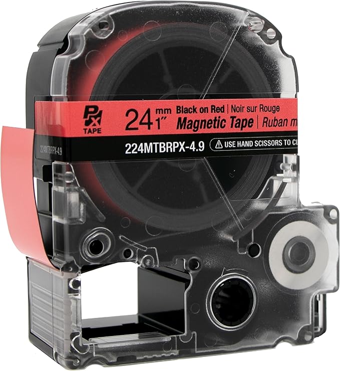 Epson LABELWORKS 224MTBRPX-4.9 Genuine Magnetic Tape Cartridge - Black on Red Magnet Label Maker Tape - 1" (24MM) Wide, 4.9 ft, Red