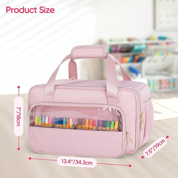 Marker Organizer Case Holding up to 216 Markers, Marker Storage Carrying Bag, Large Marker Holder with Shoulder Strap, Pink