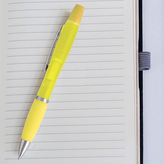 DISCOUNT PROMOS 10 Two in one Highlighter Pens Pack - Ballpoint, Silver Accents - Yellow