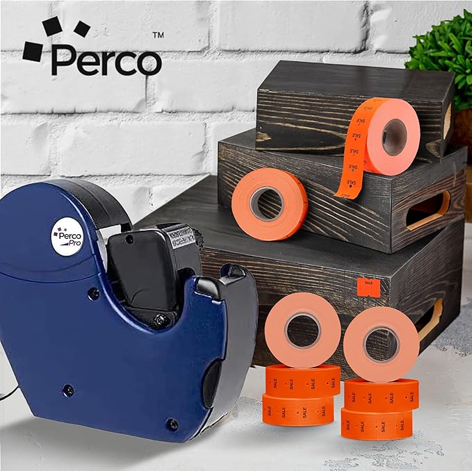 Perco 2 Line Fluorescent Red "SALE" Labels - 8 Rolls, 1 Sleeve, 6,000 Blank Price and Date Gun Labels for Perco 2 Line Price and Date Guns - Made in USA