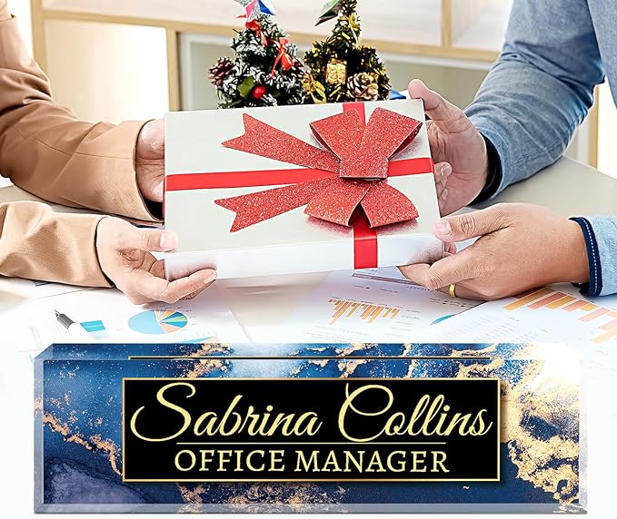 Name Plate for Desk, Desk Name Plate Personalized, Office Decor for Women Men, Acrylic Desktop Accessories, Office Appreciation Gifts for Boss Social Workers Nurse Teacher Employee (Blue Coast B)