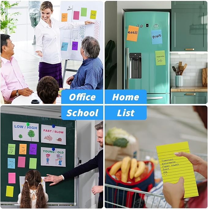 60 Pack Lined Sticky Notes Bulk 4 x 6 in Large Ruled Post Sticky Colorful Self-Stick Note Pads with Lines 12 Color Super Sticking Power Memo Pads 45 Sheets/pad for Office Home School Notebook Wall