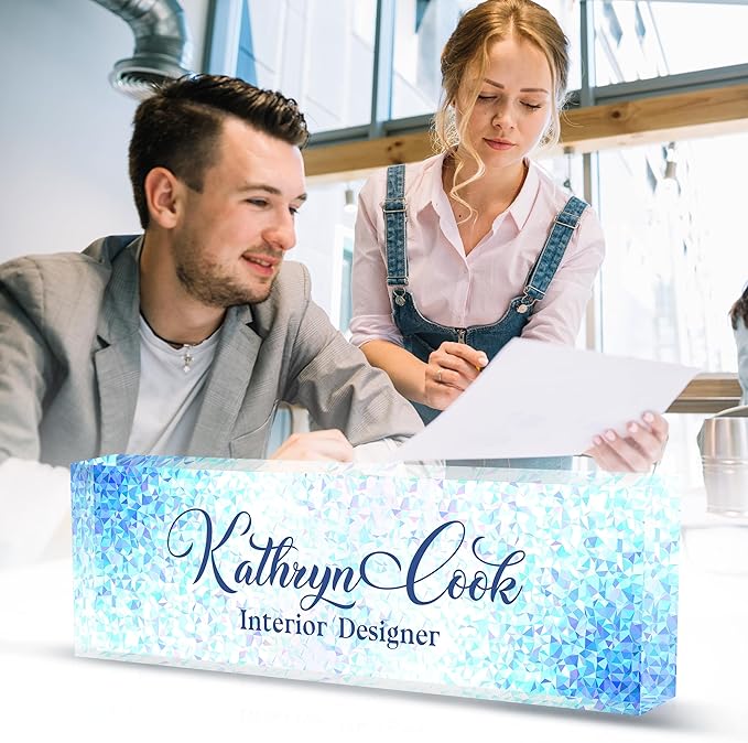 Personalized Desk Name Plate - Blue Diamonds, Office Decor Gift for Teacher, Boss, Employee Appreciation