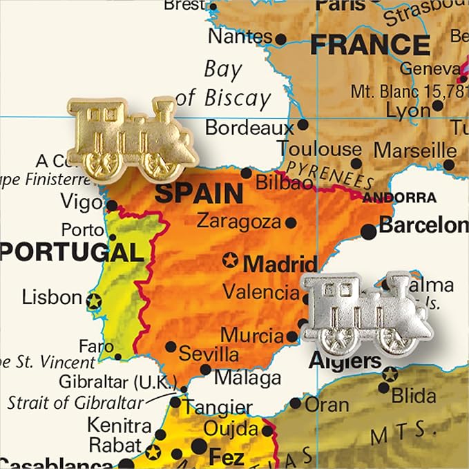 Train Push Pins - Silver Metal Train Pins - for Cork Board, Maps, or Lapel Pin Use - Designed in USA - Set of 20