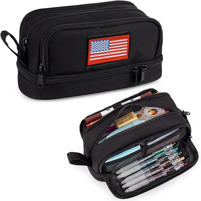 ATRIPACK Tactical 4 Compartments Pencil Case for Boys,Big Canvas Pen Pouch Bag, Large Capacity Pen Box, Tool Bag for Middle School College Office Organizer for Kids Men Women Adult Teens