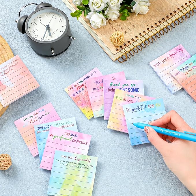 Yinder 24 Pcs Employee Appreciation Sticky Notes New Year Gift Bulk Motivation Sticky Note Pads Inspirational Gift for Teacher Nurse Staff Coworker Office Supply 3 x 3'' (Appreciation,Watercolor)