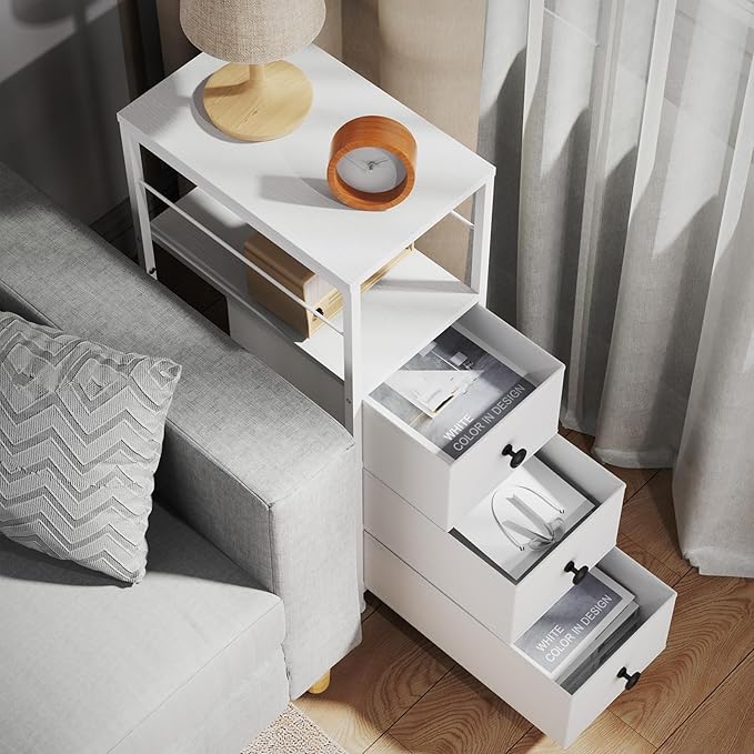 YBING Narrow Storage Cabinet with Drawers, Narrow Dresser, Small Fabric Storage, Slim Dresser for Bedroom, Small Spaces, Laundry, Closet, Bathroom, White