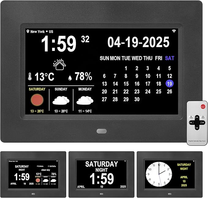 Digital Alarm Clock, Multiple Alarm Functions, Clock with Date and Week, Digital Alarm and Electronic Calendar for Seniors (Black, 7inch WiFi)