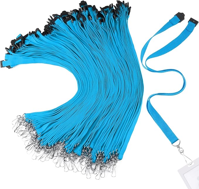 Patelai 60 Pcs Breakaway Lanyards with J Hook Bulk Flat for ID Badges Neck Badge Lanyards Card Nametag Holder Neck Straps (Light Blue)