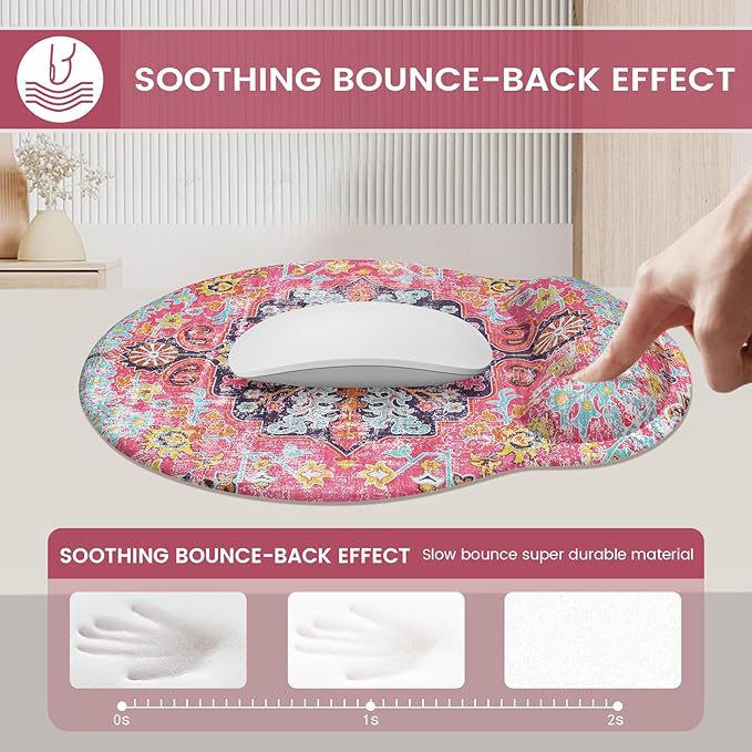 iLeadon Ergonomic Mouse Pad Set with Wrist Rest, Boho Design, Easy Typing & Pain Relief, Non-Slip Base for Home, Fuchsia